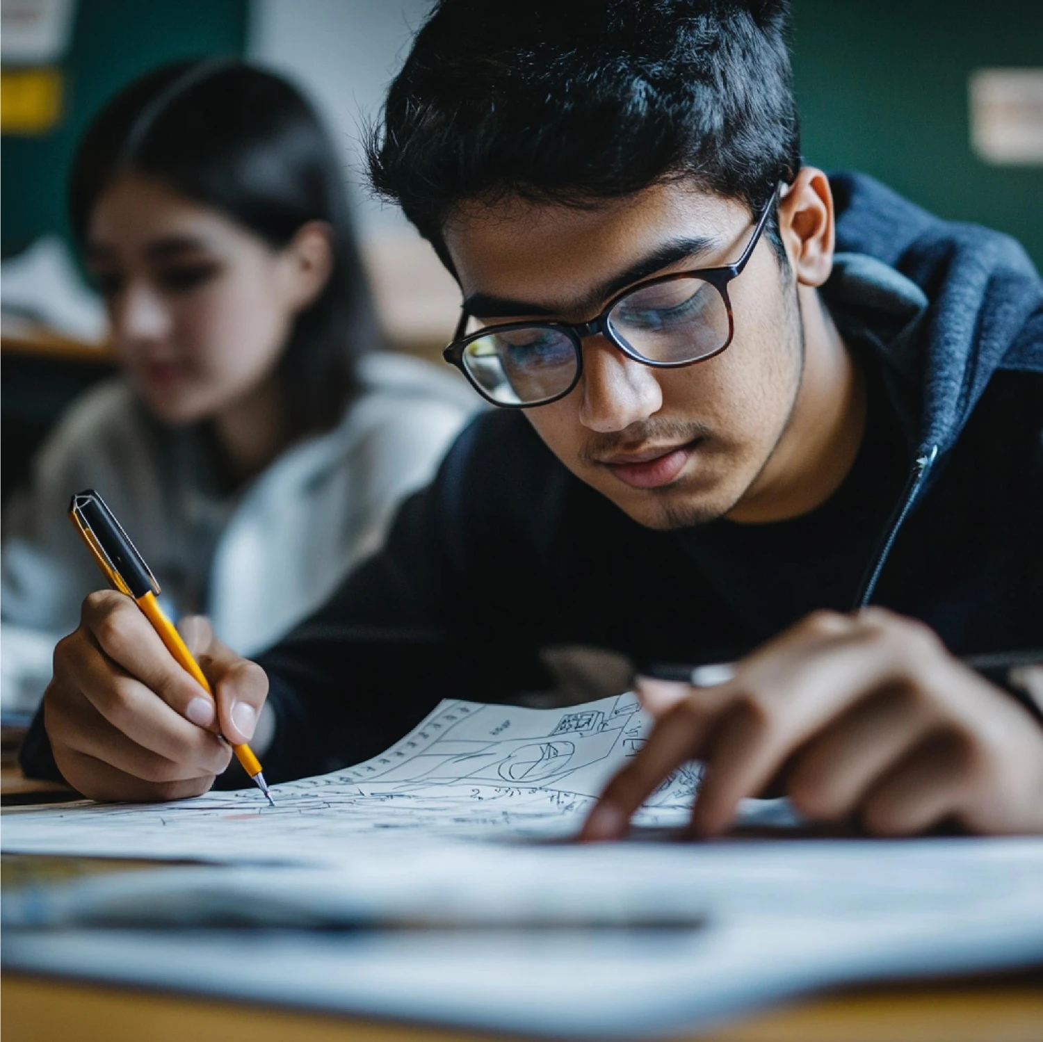 Student studying at a desk